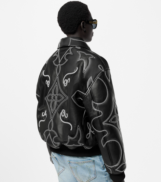 Bomber Brodé en Cuir